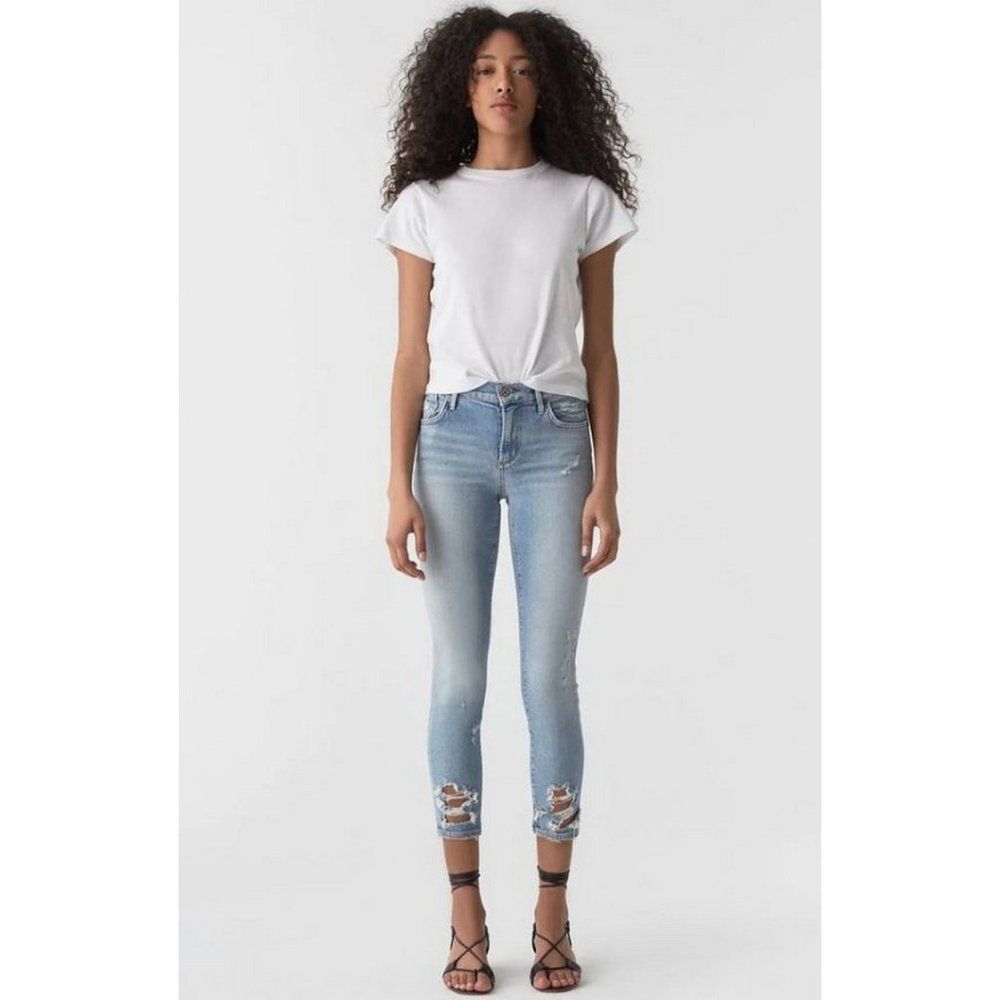 AGOLDE Sophie Skinny Crop Jeans Raw Hem Light Wash Vertigo Blue Size 26 - Picture 8 of 10